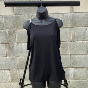 Michael Kors Black Sm Open Shoulder Chain Blouse
